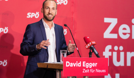 Landesparteivorsitzender David Egger bei seiner ersten Pressekonferenz